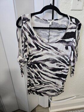 Spense Zebra Print Cold Shoulder Cutouts Dolman Style Sleeves XL
